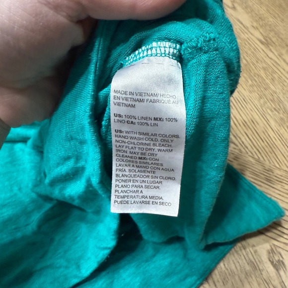 Chico's Women's Size 1 Medium Green 100% Linen Tiered‎ Short Sleeve Swing Top - Picture 7 of 7